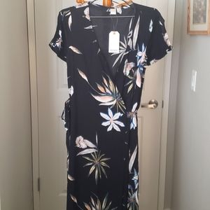 Roxy Black Wrap Tie Dress